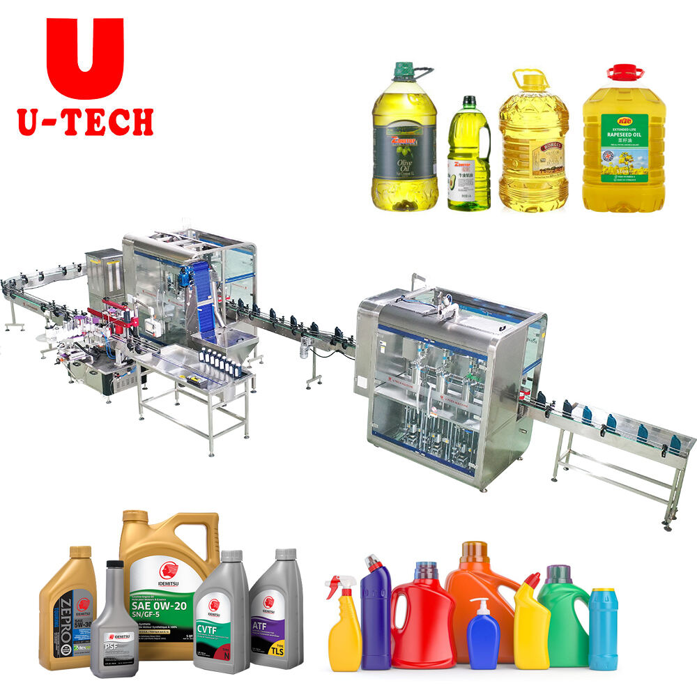 Fully automatic gear lubricants oil motor engine oil bottle filler filling capping and labeling packing machine production line supplier