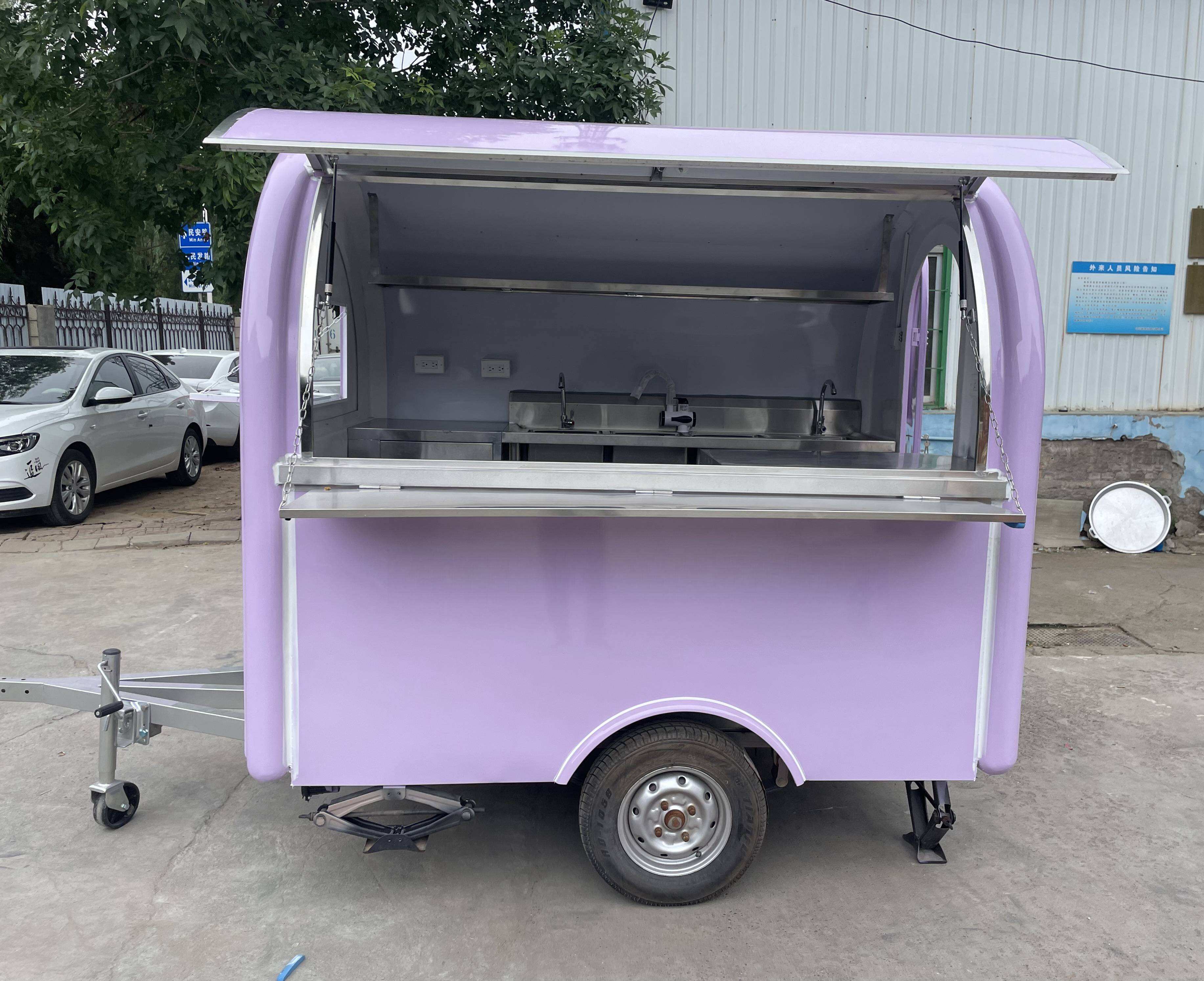 Treler Makanan Snek Bulat Rekaan Paling Popular Purple Truck Kebab Kiosk Burger Vending Van butiran