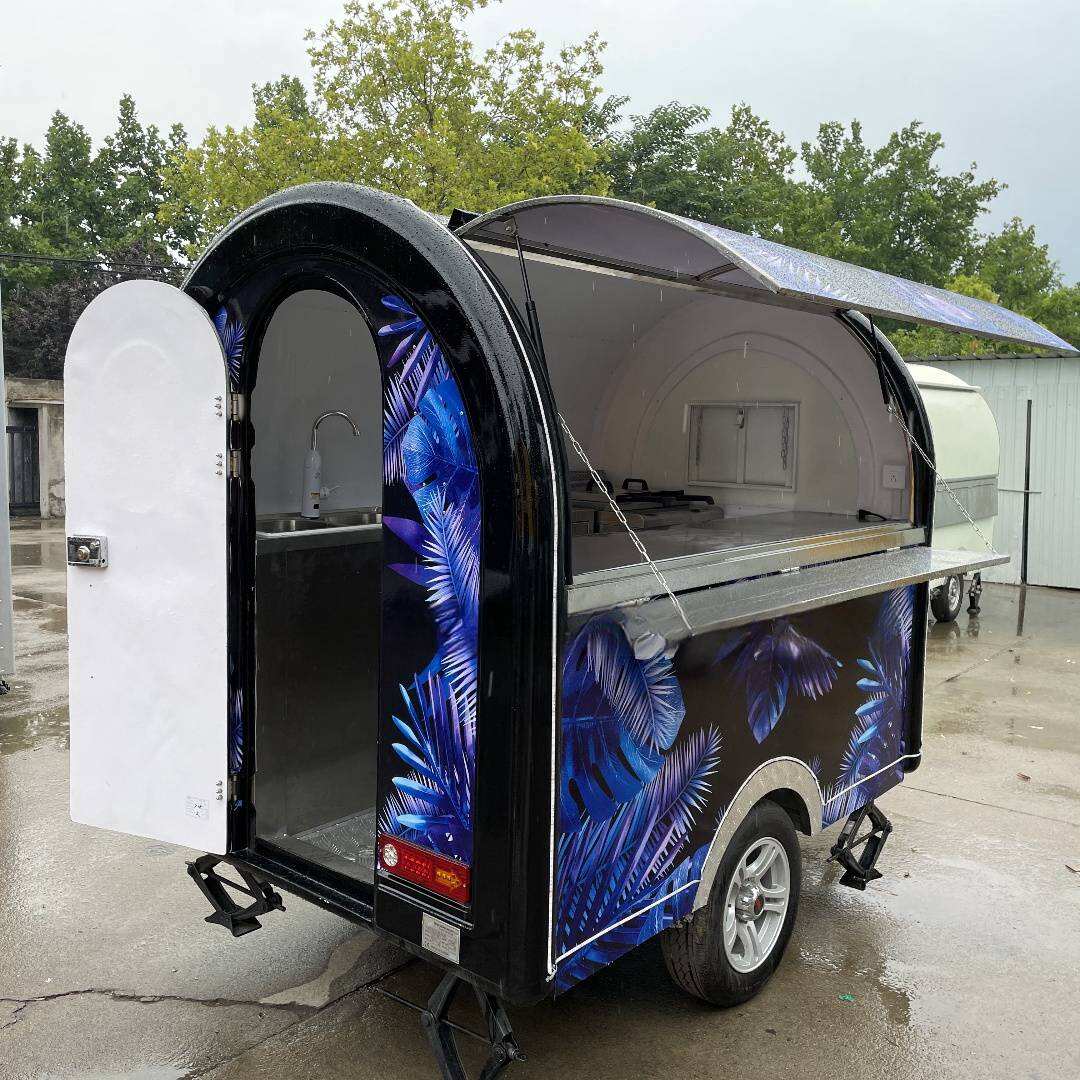 Round Snack Food Trailer Mobile Truck Kebab Kiosk Burger Vending Mini Van with Sticking Logo details