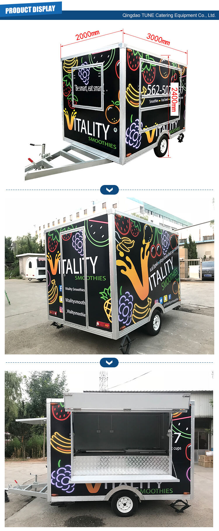 TUNE Trailer Street Food Vending Cart Icecream Trolley Ice Cream Food Truck for Fast Food supplier