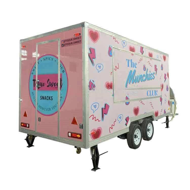 Custom Fast Food Trailer Fully Equipped Pink Food Truck for Catering with Stainless Steel Porch factory