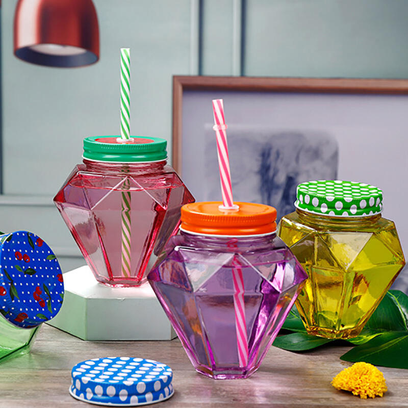 Diamond shaped glass bottle