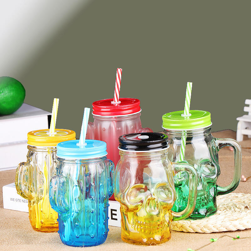 Skull glass juice bottle