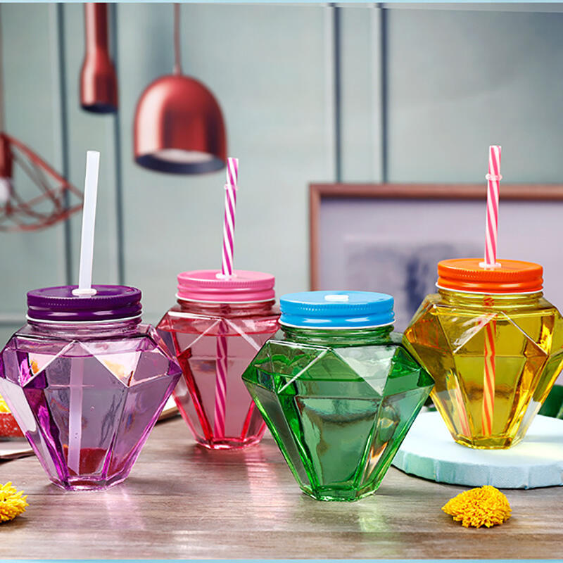 Diamond shaped glass bottle