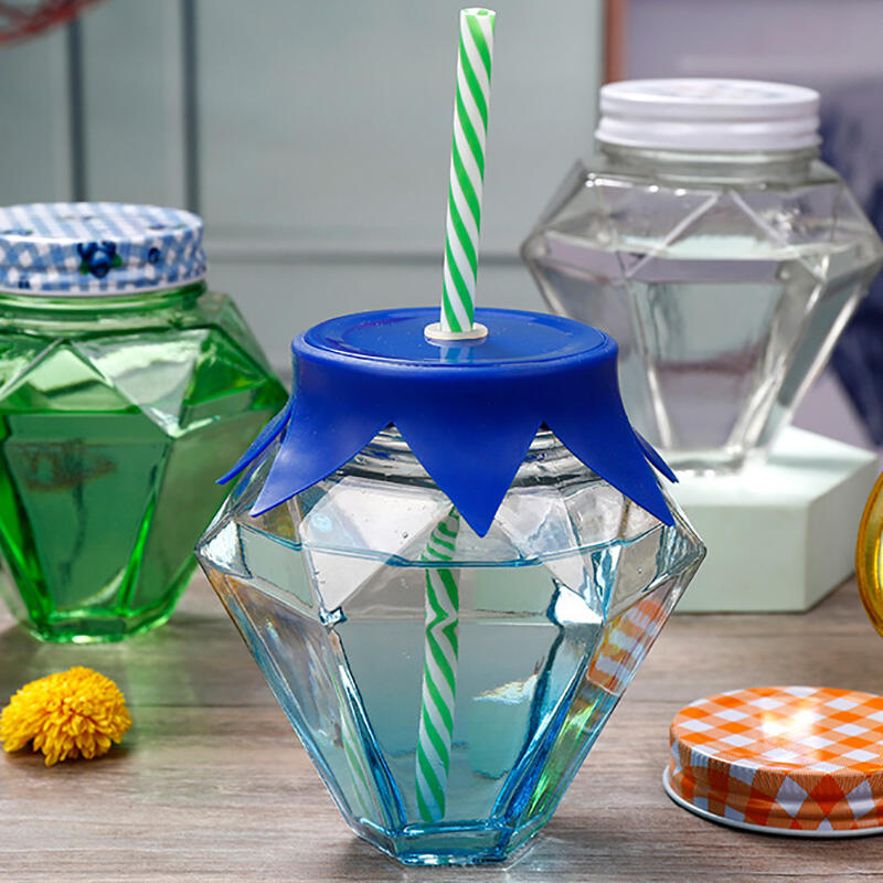 Diamond shaped glass bottle