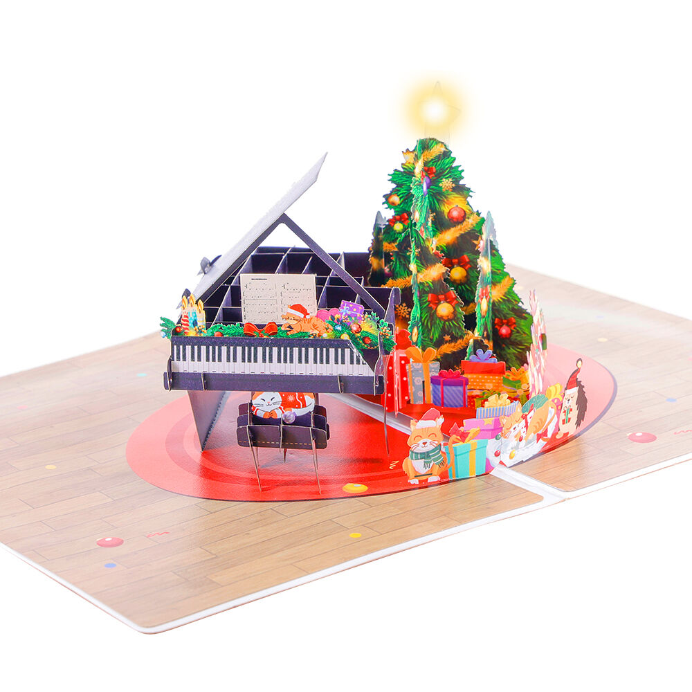 Christmas Pop Up Card with Music and Light – Piano Scene Design