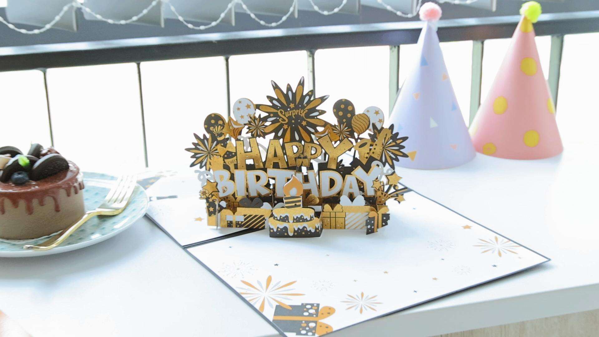 180-degree birthday Black Gold Blow Card