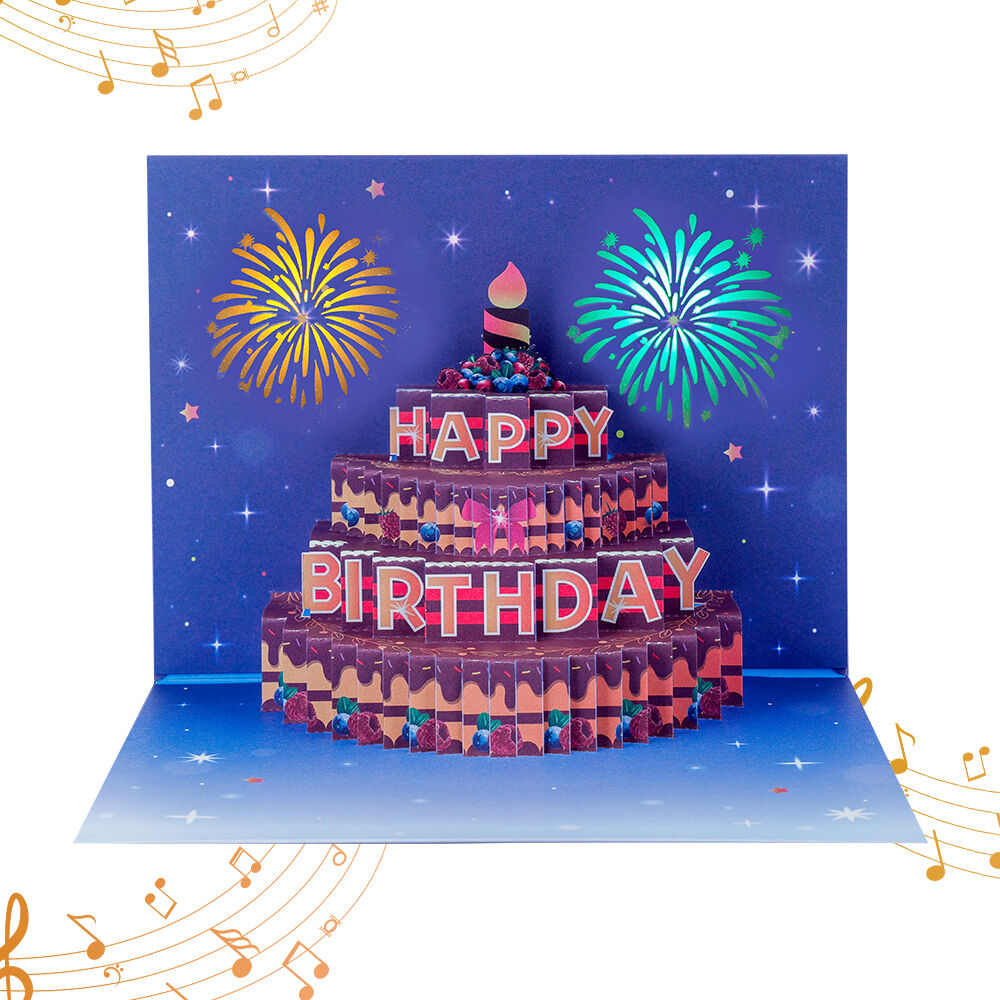Sparkling Birthday Cake Pop-Up Card with Lights and Music