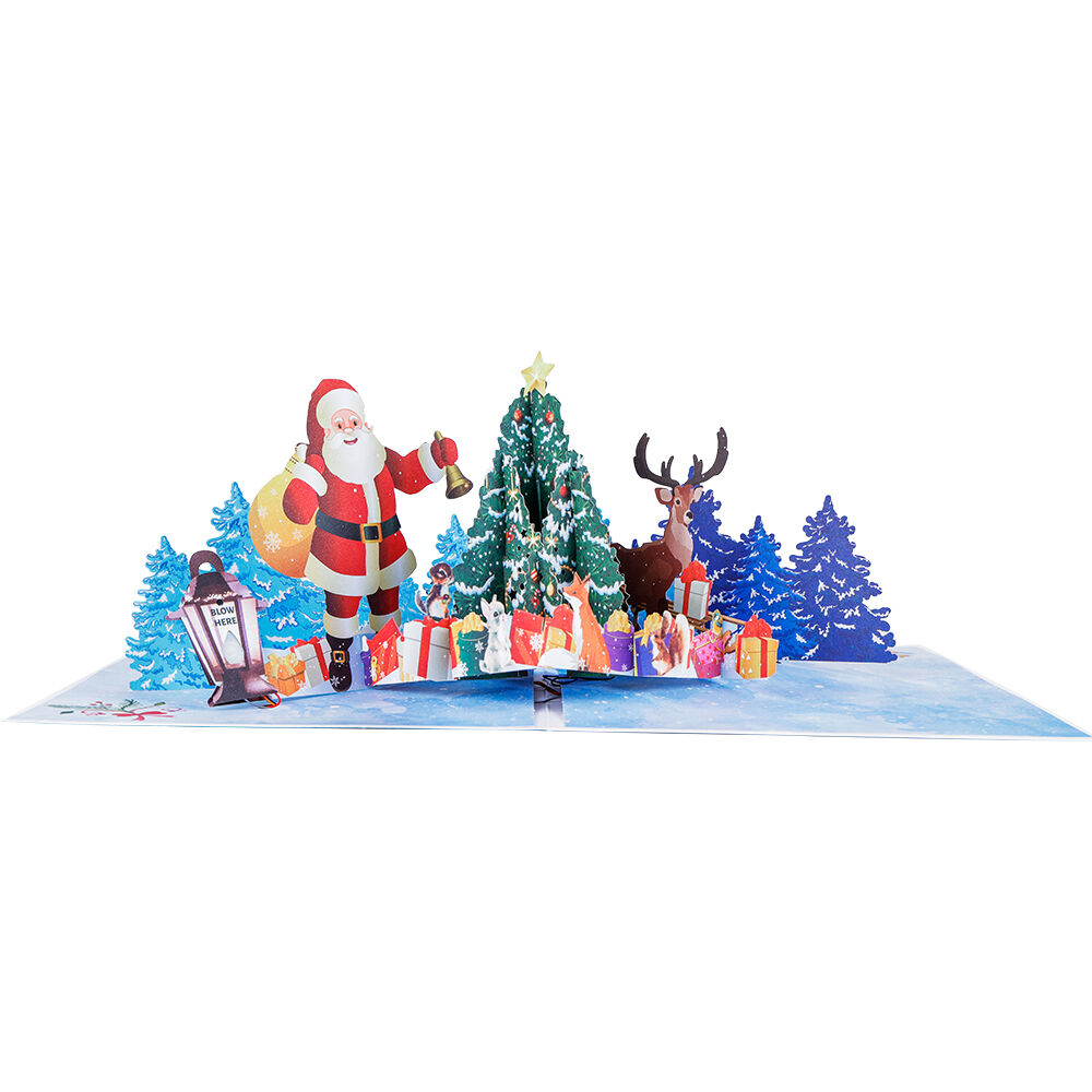 3D Christmas Pop Up Card with Music – Santa and Winter Tree Scene