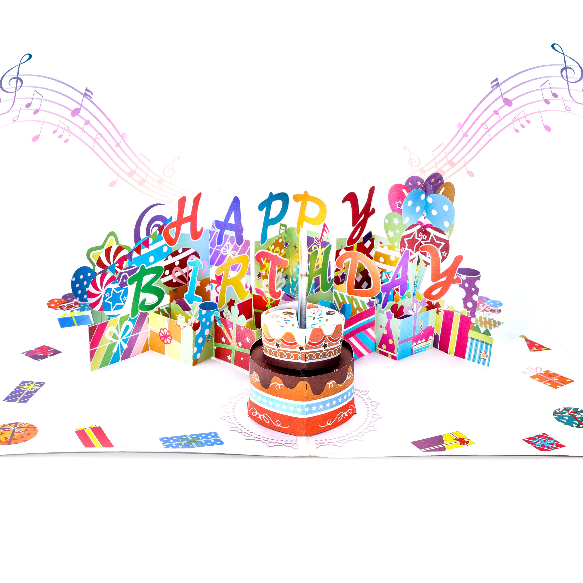 Interactive Birthday Pop Up Card with Music, Light and Blow-Out Candle Cake