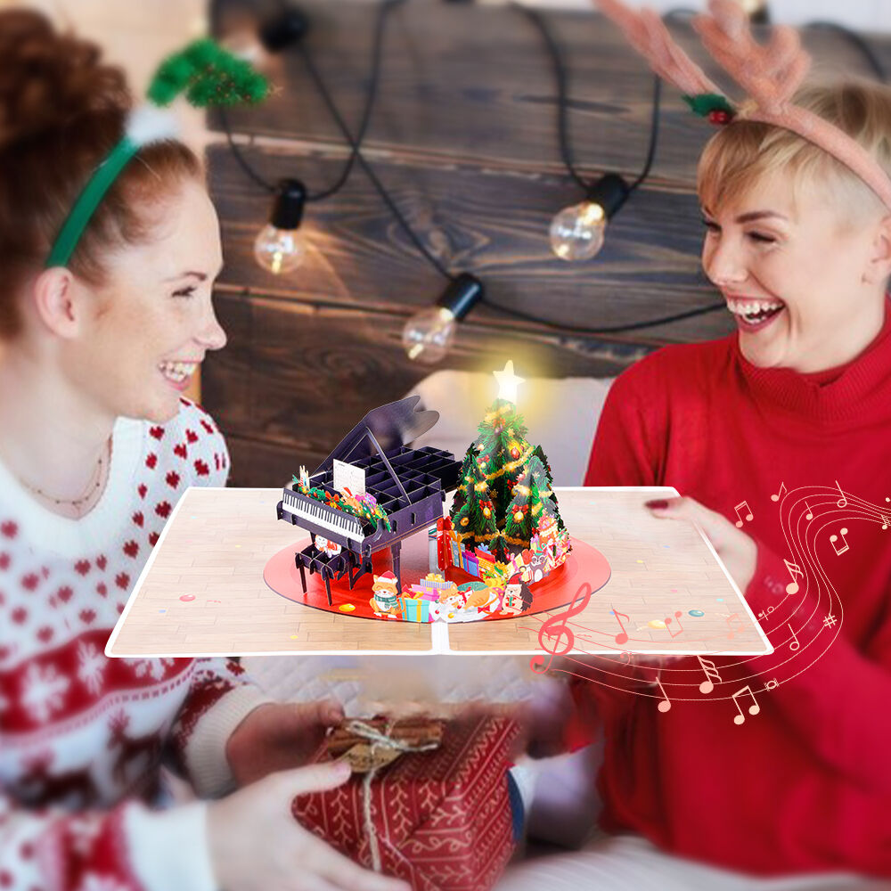 Christmas Pop Up Card with Music and Light – Piano Scene Design