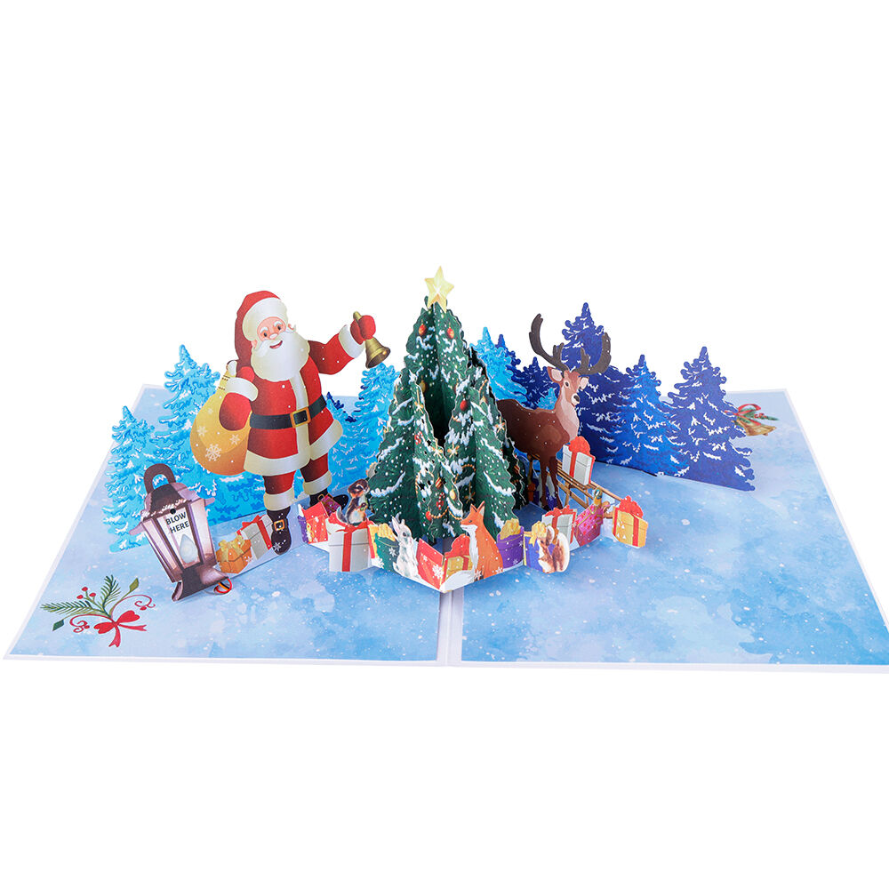 3D Christmas Pop Up Card with Music – Santa and Winter Tree Scene