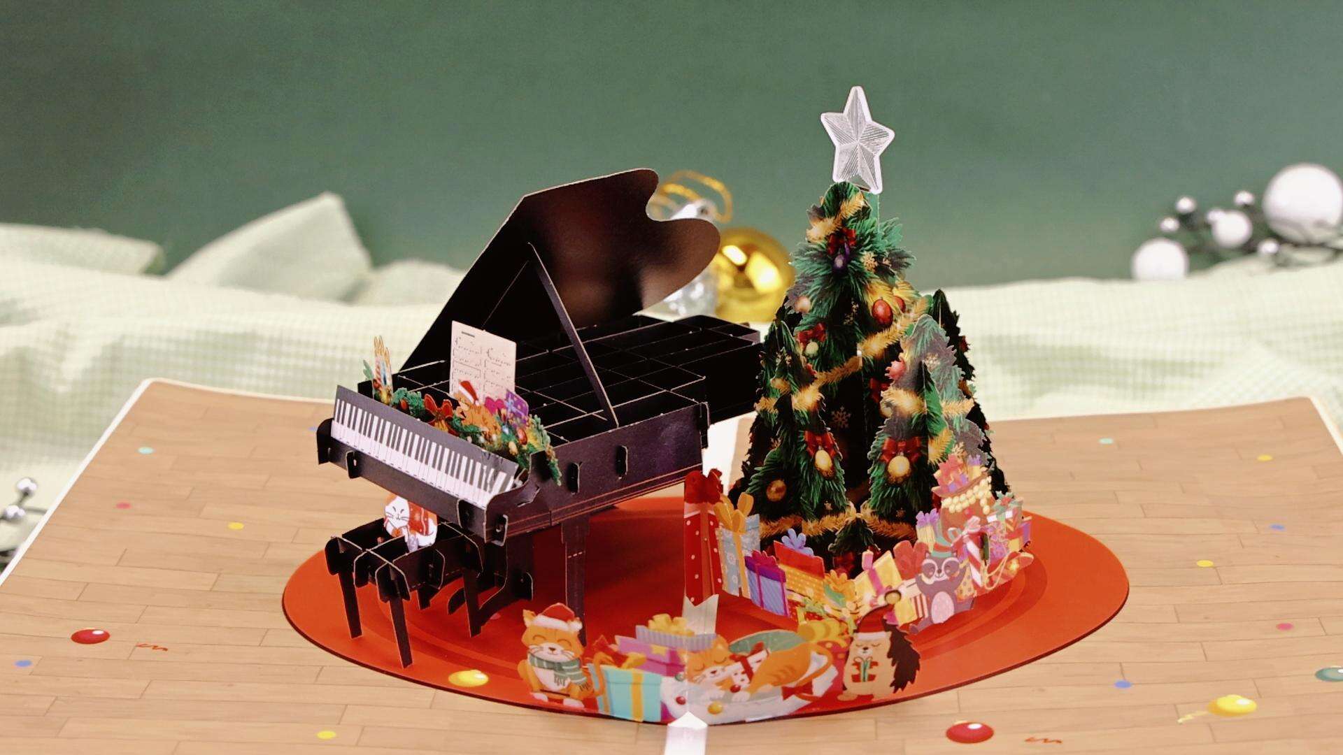 180-degree Christmas piano electronic card