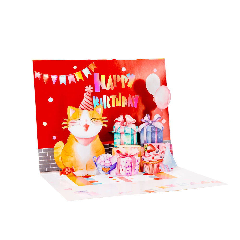 Happy Birthday Cat 3D Pop Up Card with Music and Lights 