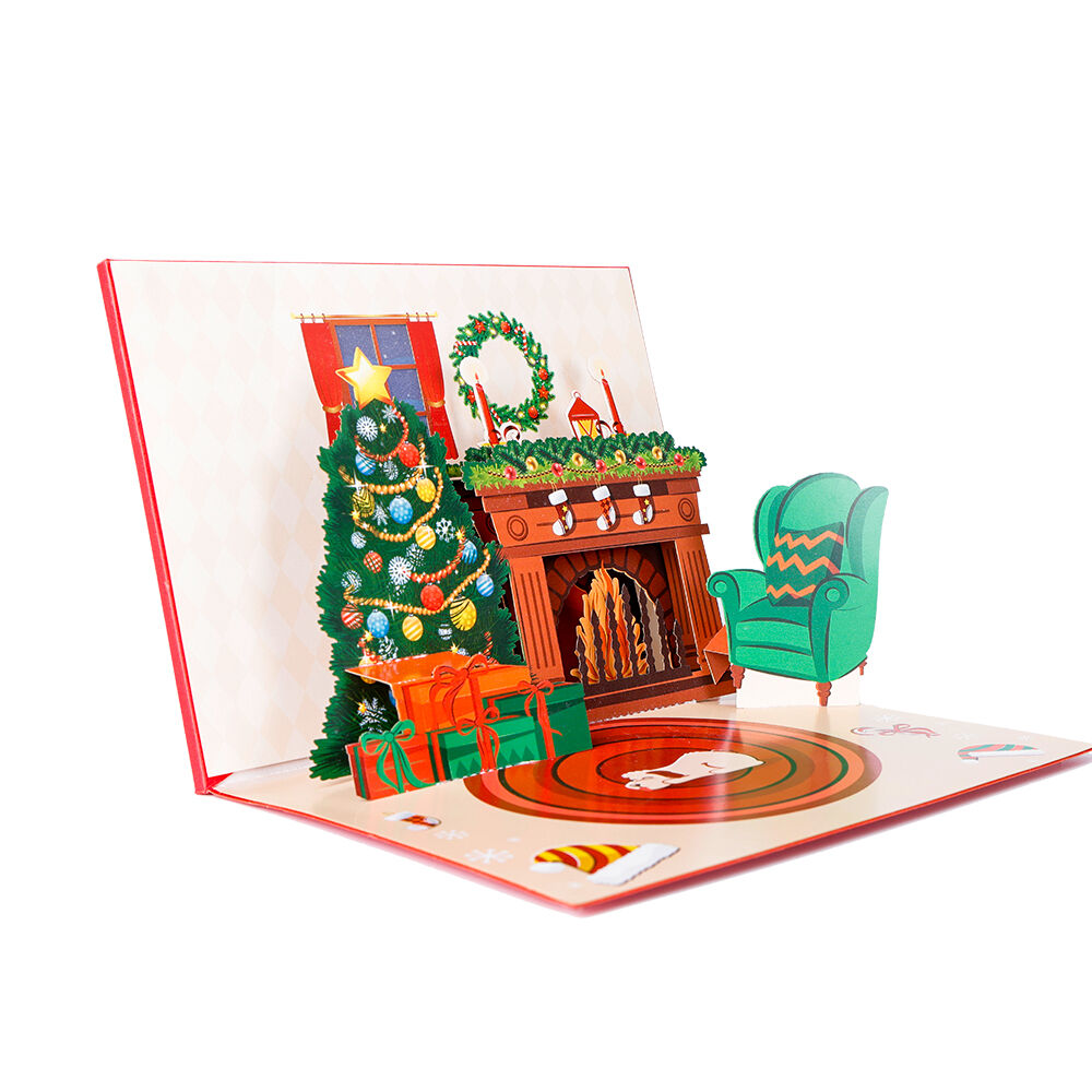 Christmas Pop Up Card with Music, Light and Fireplace Blow Feature