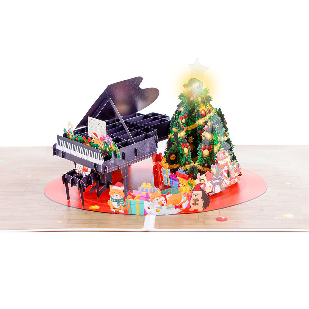 Christmas Pop Up Card with Music and Light – Piano Scene Design