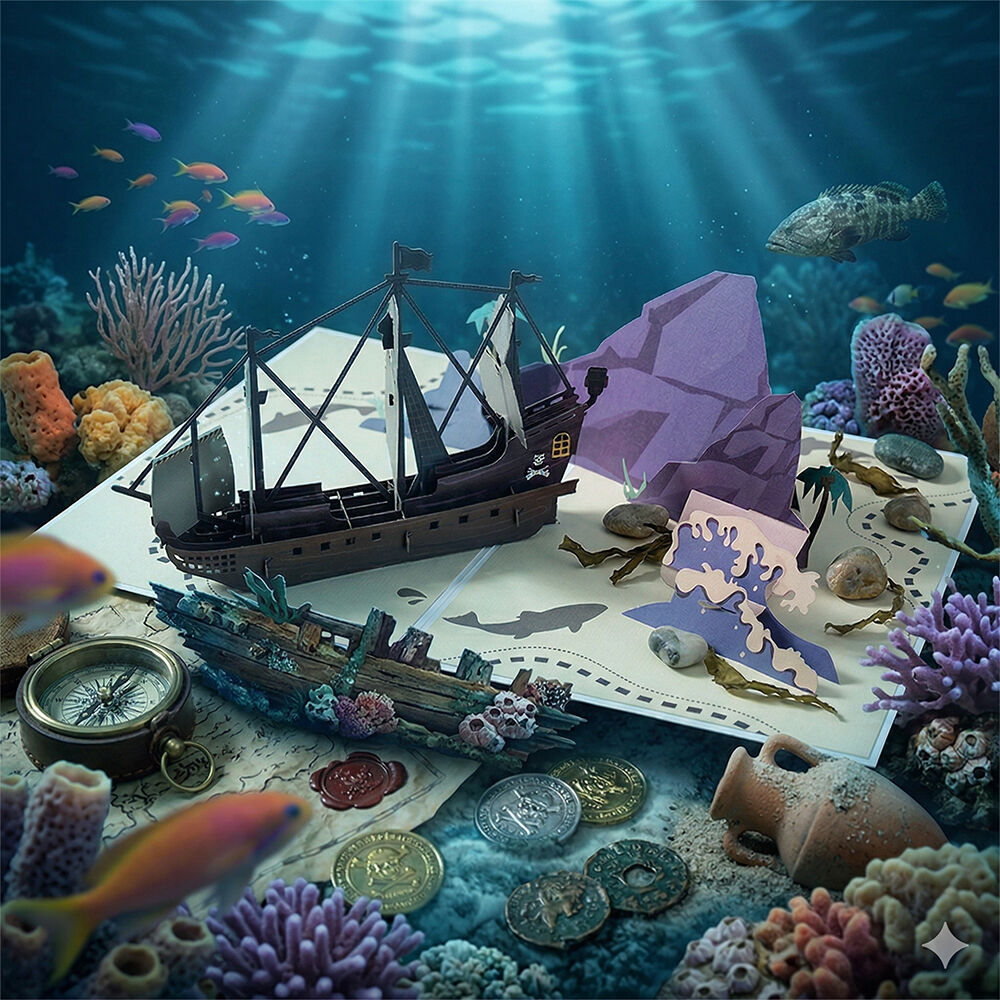 Pirate Ship Greeting Card Open View.jpg