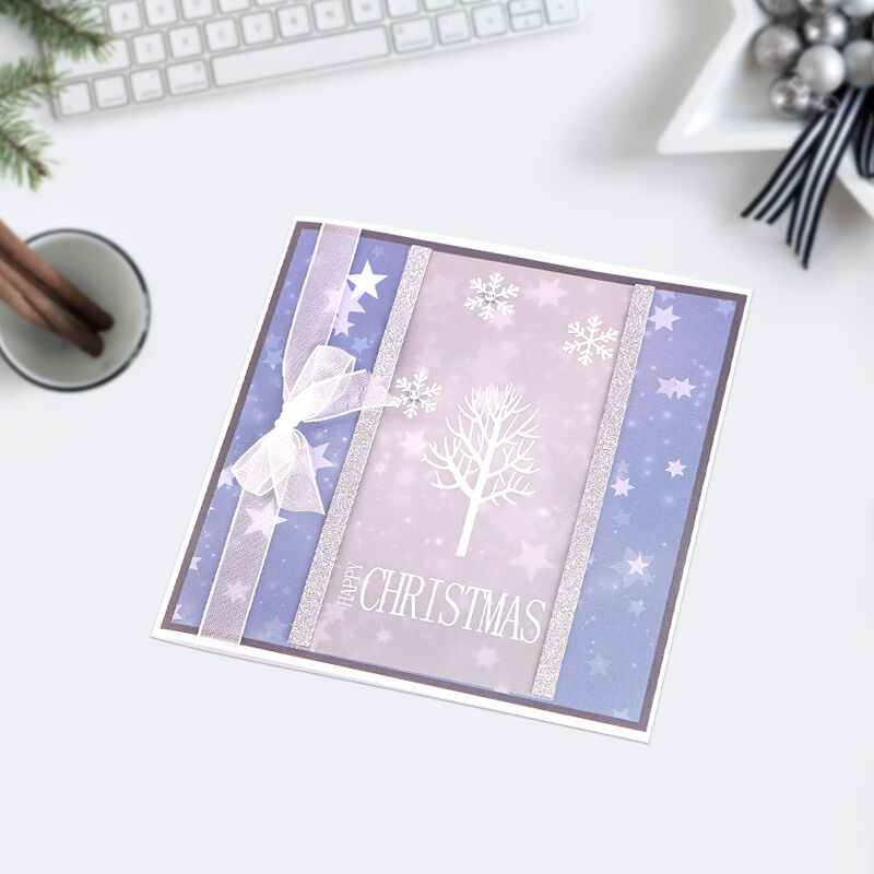 Handmade Christmas Greeting Card – Elegant Flat Handmade Merry Christmas Card with Snowflake Design