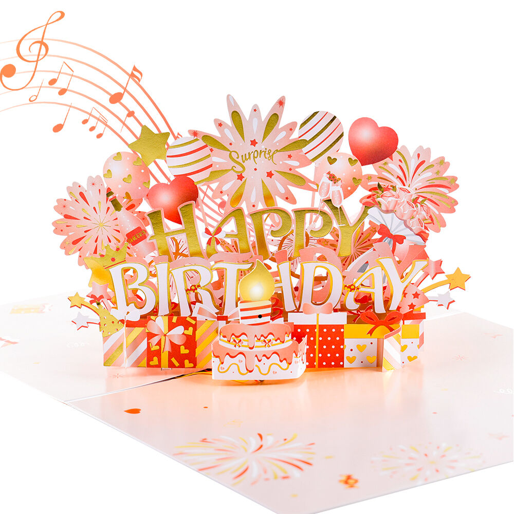 Unique Rose Gold Light Music and Blow Activated Pop-Up Card