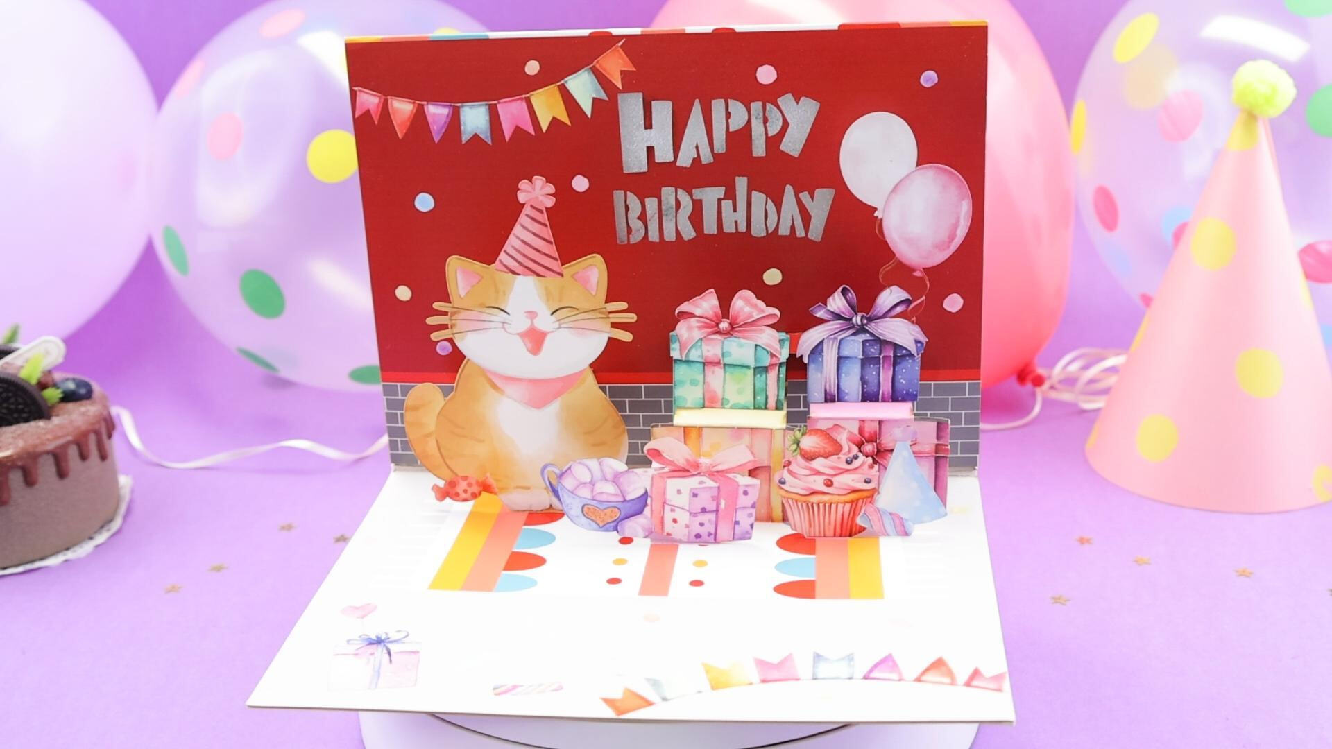 90-degree birthday cat electronic card