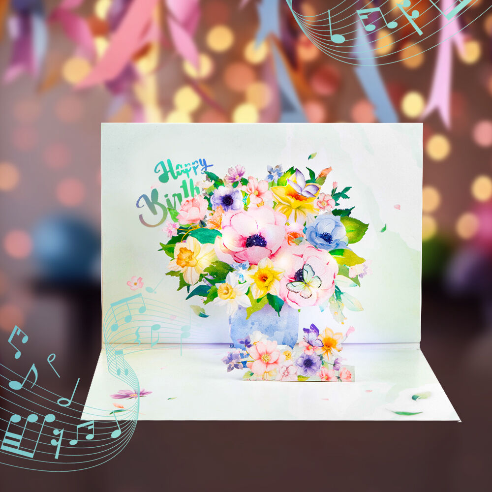 Birthday Pop Up Card with Light – 3D Floral Greeting Card for Special Celebrations