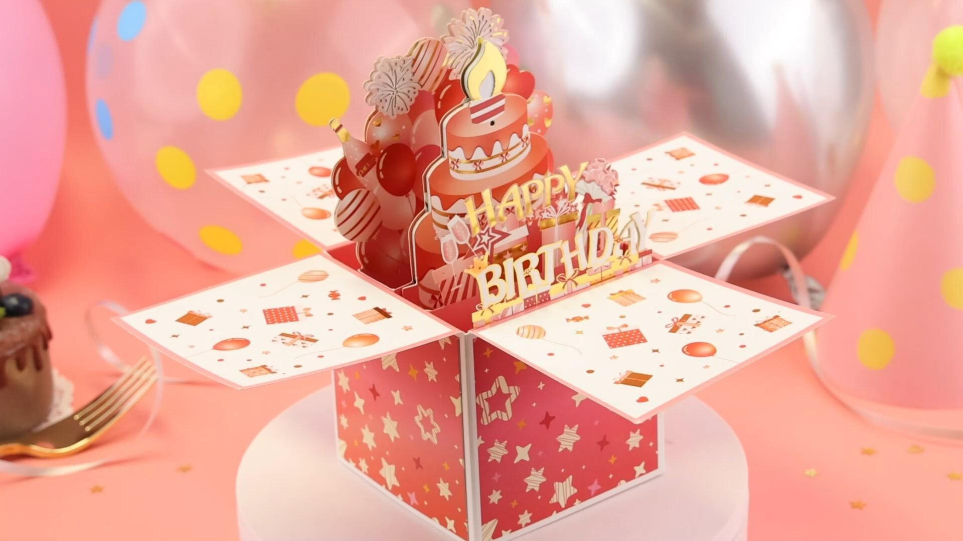 Pink birthday box blow card