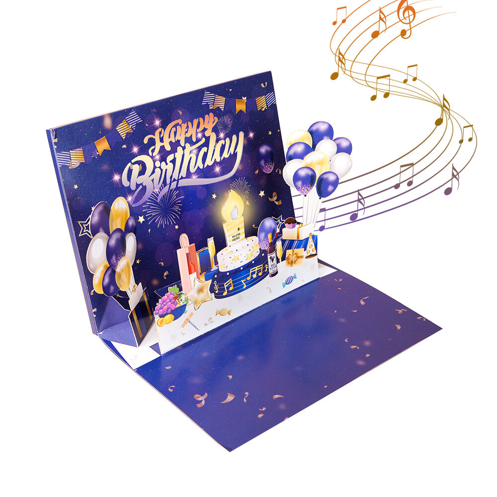 Interactive Birthday Pop Up Card with Music, Light and Blow-Out Candle Feature