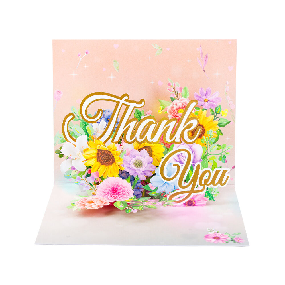 90 Degree Floral Thank You Pop Up Card Pink Flower Design