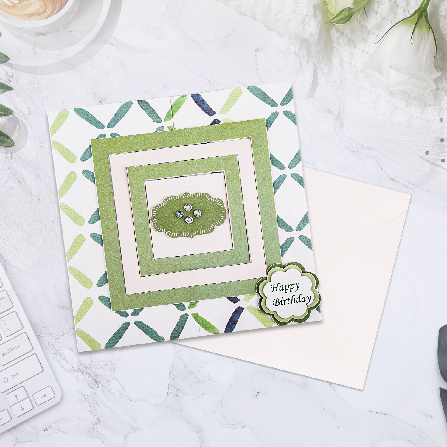 Handmade Birthday Greeting Card – Premium Flat Handmade Happy Birthday Card with Elegant Design