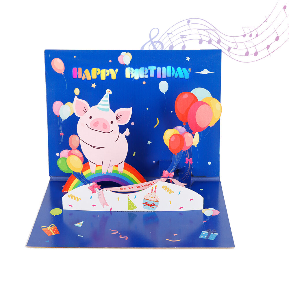 Pig Birthday Pop Up Card with Music and Light