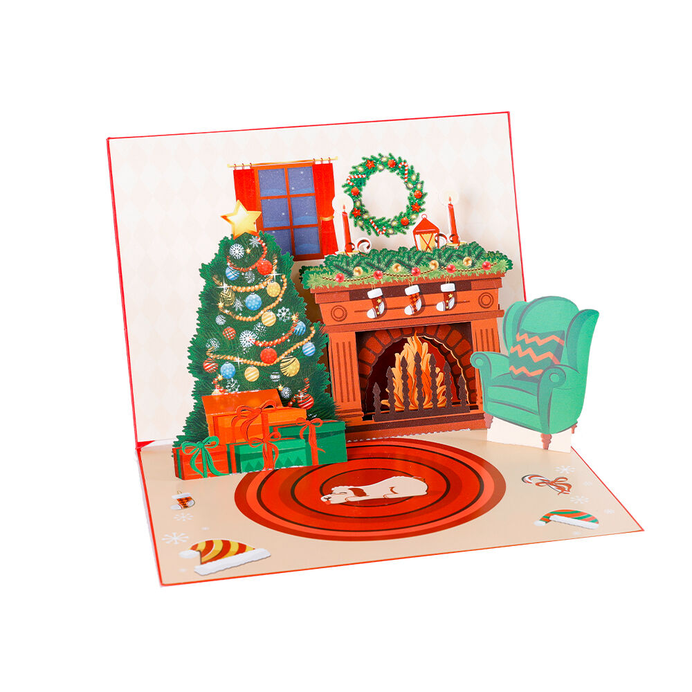 Christmas Pop Up Card with Music, Light and Fireplace Blow Feature