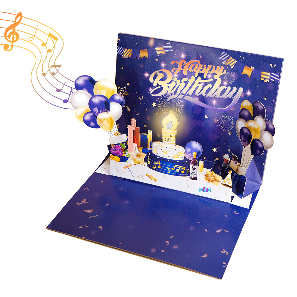 Interactive Birthday Pop Up Card with Music, Light and Blow-Out Candle Feature