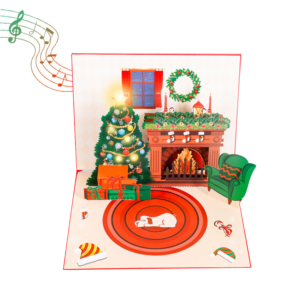 Christmas Pop Up Card with Music, Light and Fireplace Blow Feature