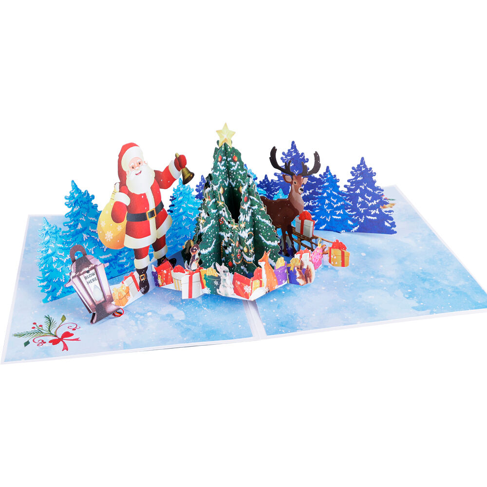 3D Christmas Pop Up Card with Music – Santa and Winter Tree Scene