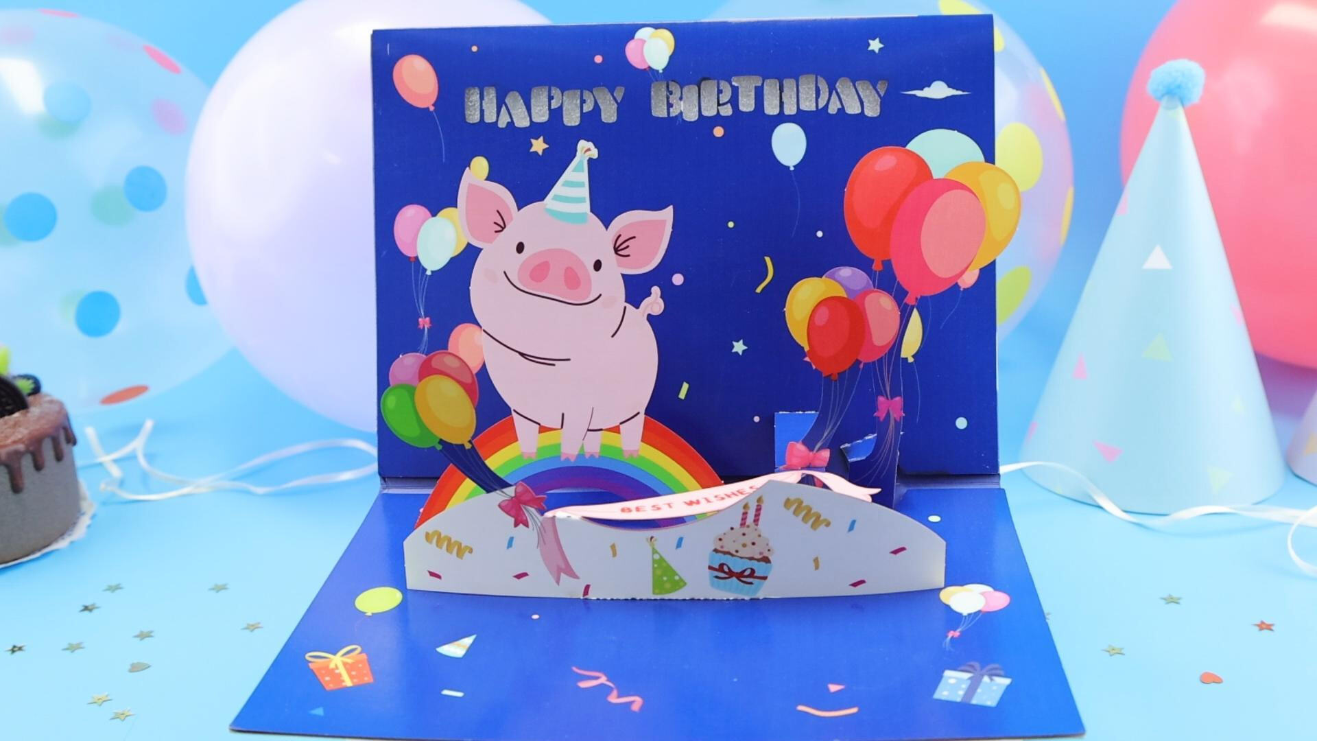 90-degree birthday Piglet electronic card
