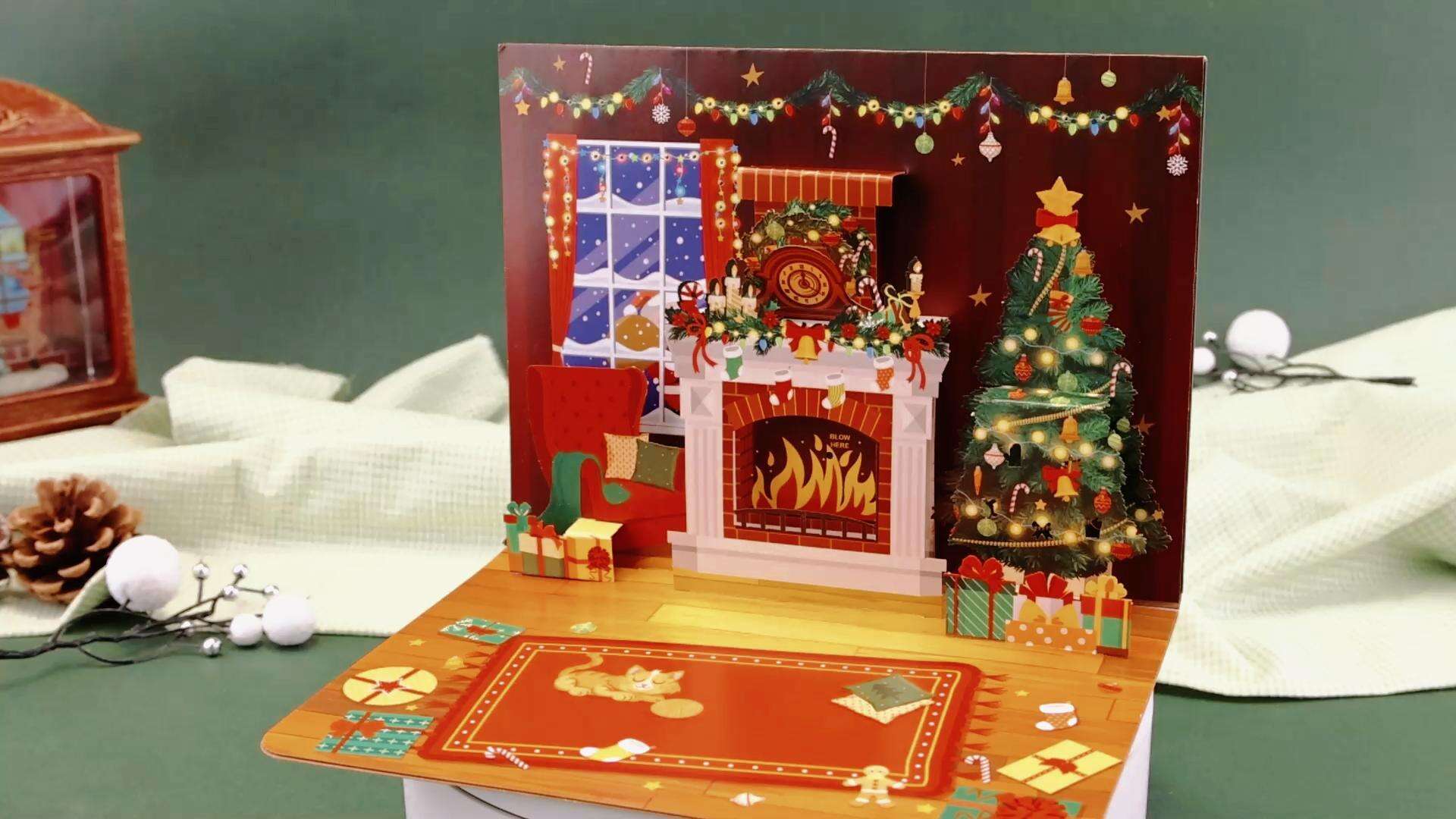 90-degree Christmas fireplace air-blowing card