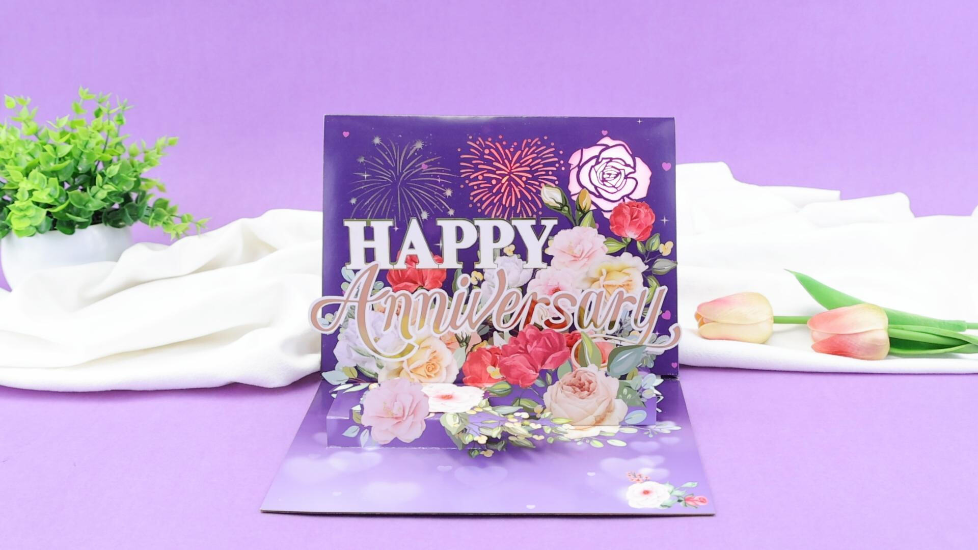 90-degree Anniversary Bouquet Fireworks Card