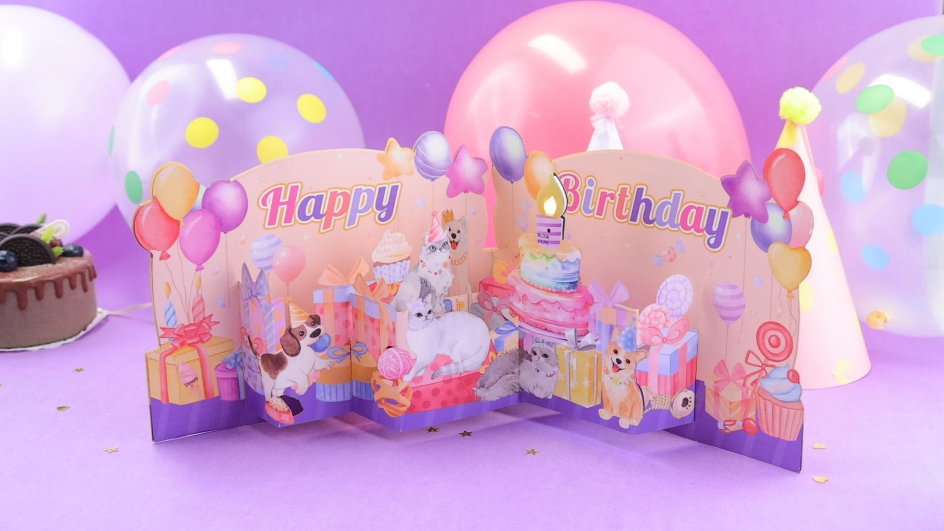 Cat folding and blowing card