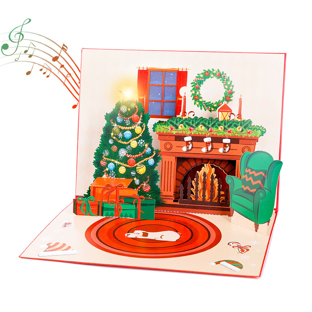 Christmas Pop Up Card with Music, Light and Fireplace Blow Feature
