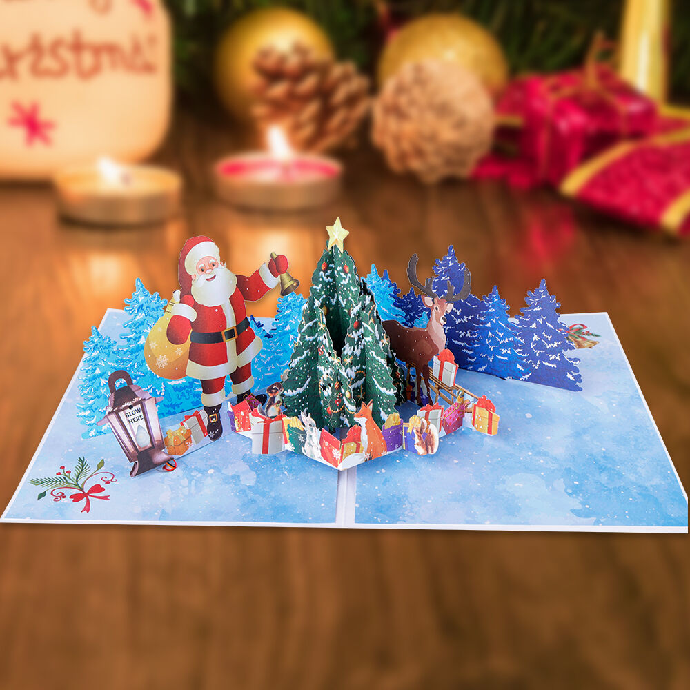 3D Christmas Pop Up Card with Music – Santa and Winter Tree Scene