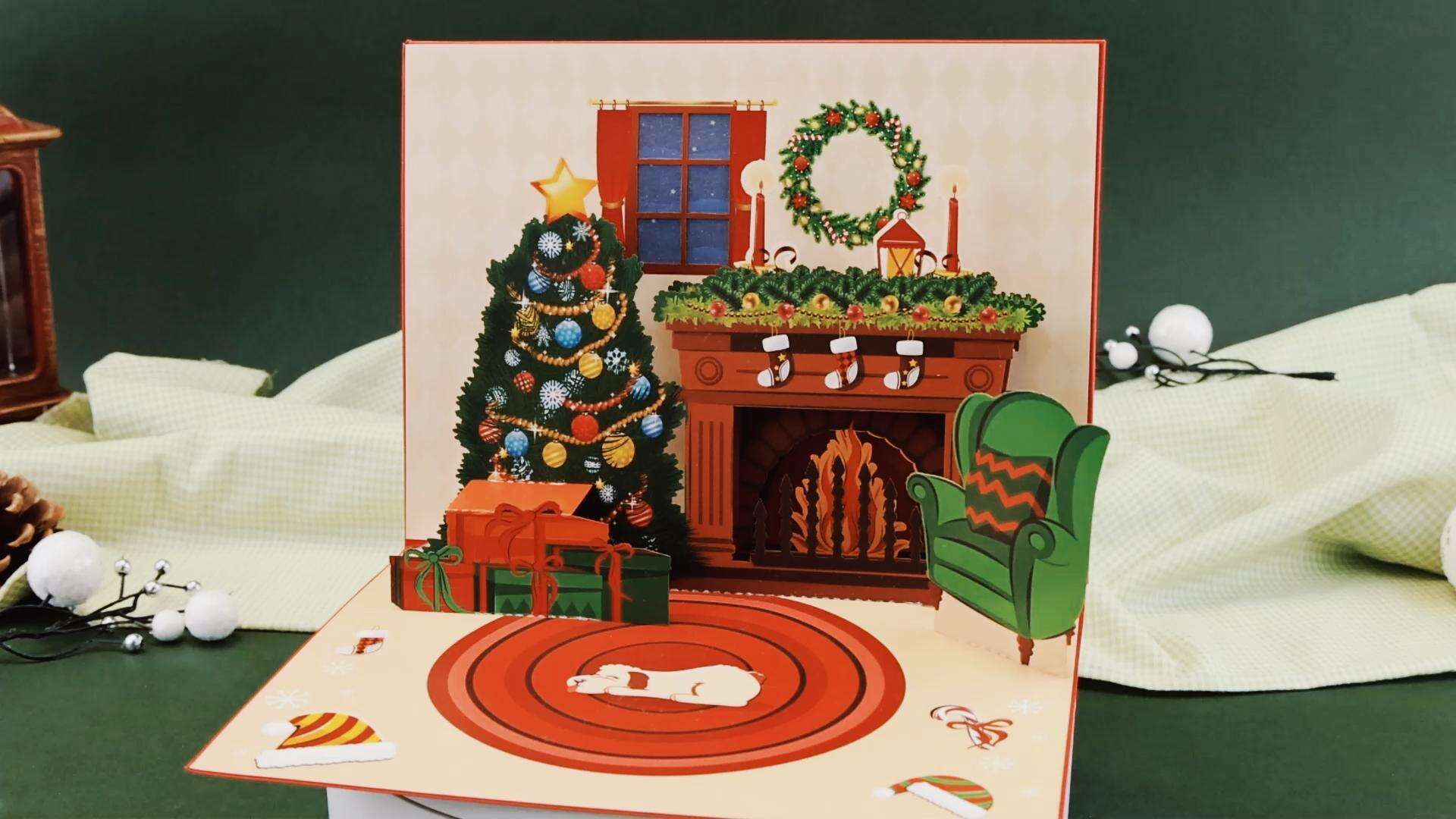 90-degree Christmas fireplace electronic card