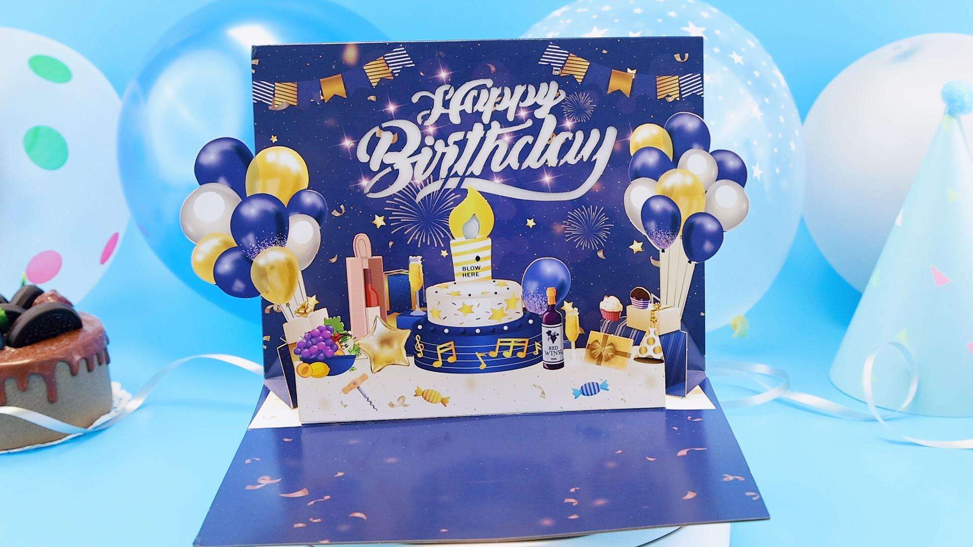 90-degree birthday blue balloon Blowing card