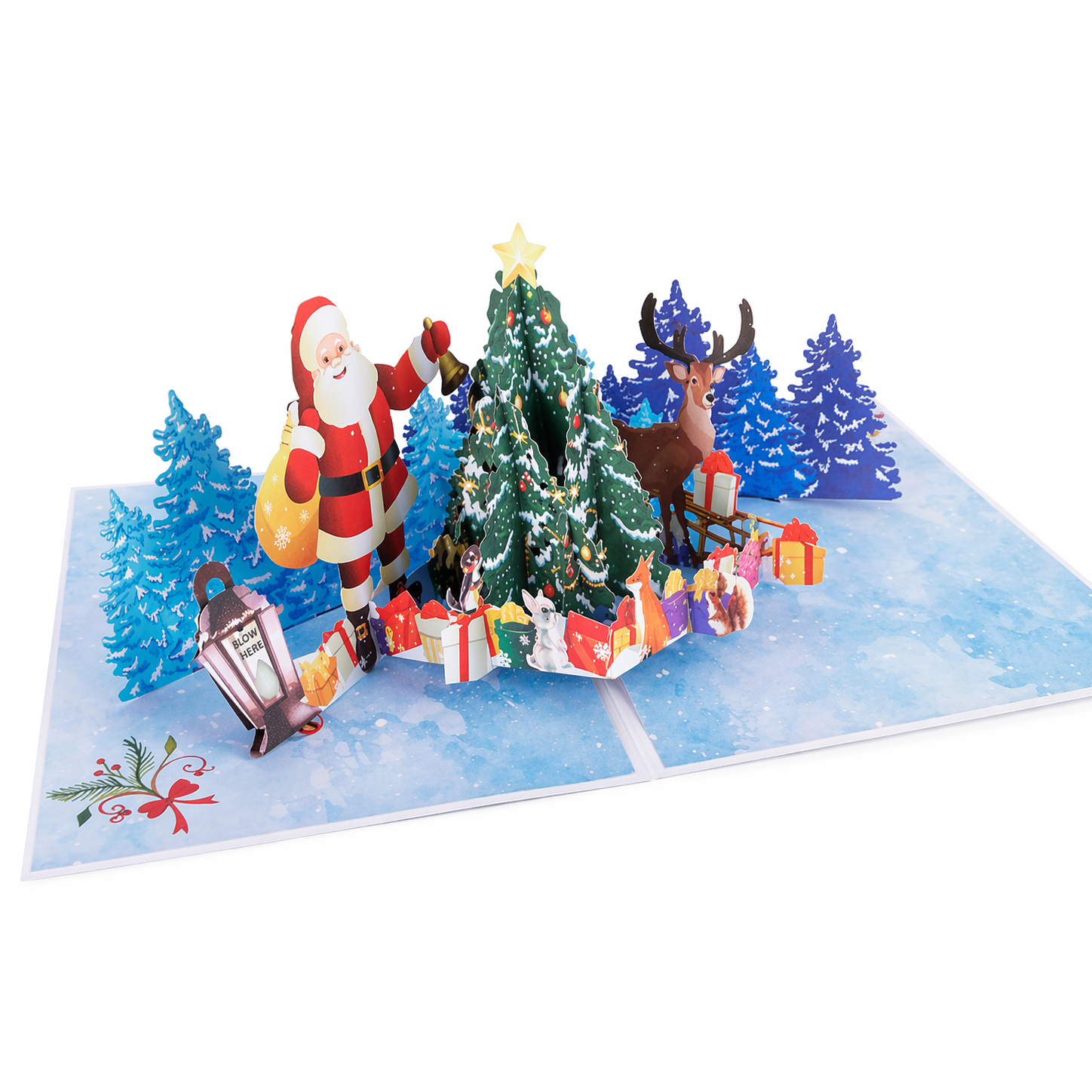 3D Christmas Pop Up Card with Music – Santa and Winter Tree Scene