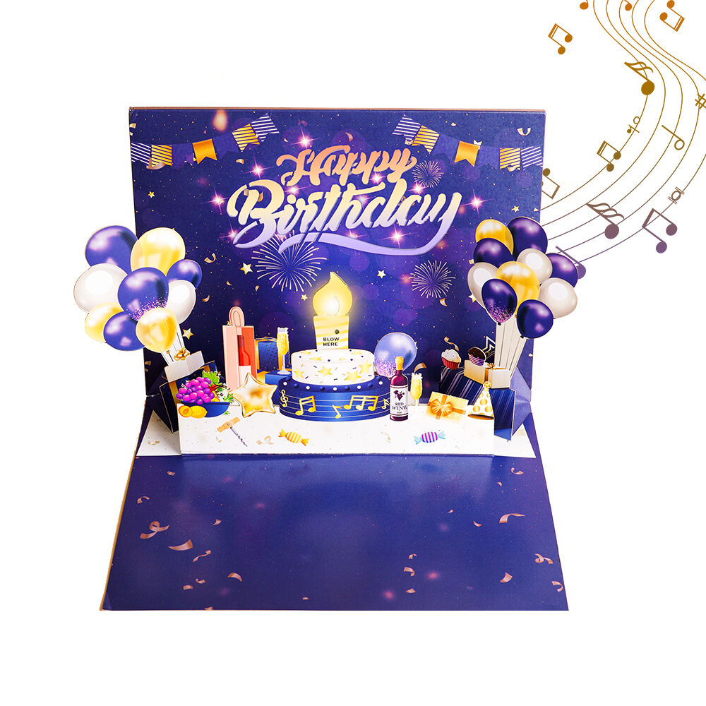 Interactive Birthday Pop Up Card with Music, Light and Blow-Out Candle Feature