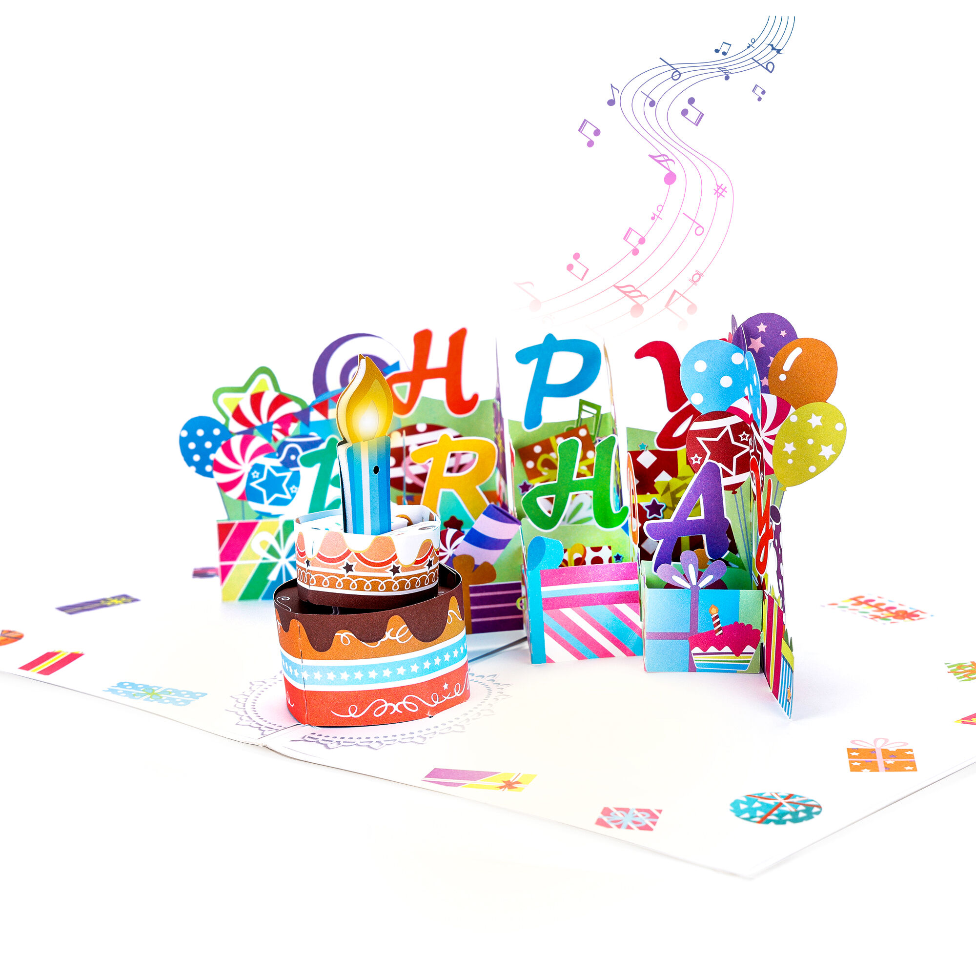 Interactive Birthday Pop Up Card with Music, Light and Blow-Out Candle Cake