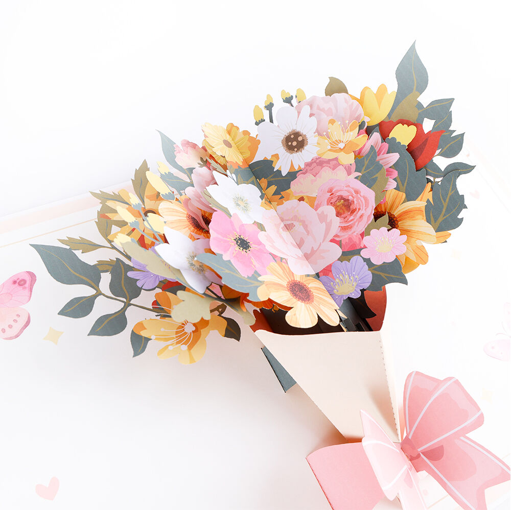 Flower Bouquet Pop Up Thank You Card 3D Greeting Card