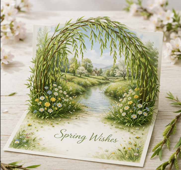 3D pop up greeting card with willow branches and spring landscape.png