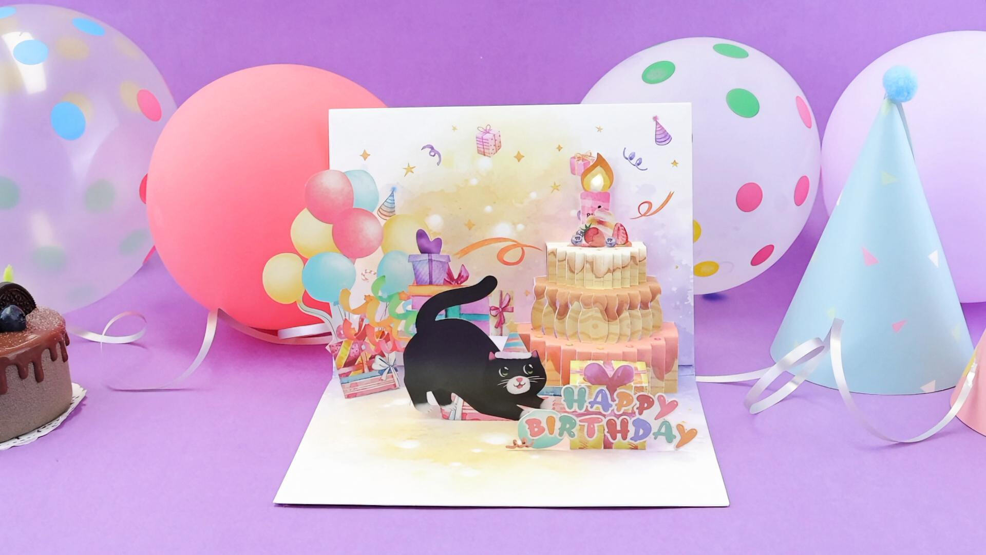 90-degree Cat birthday air blowing card