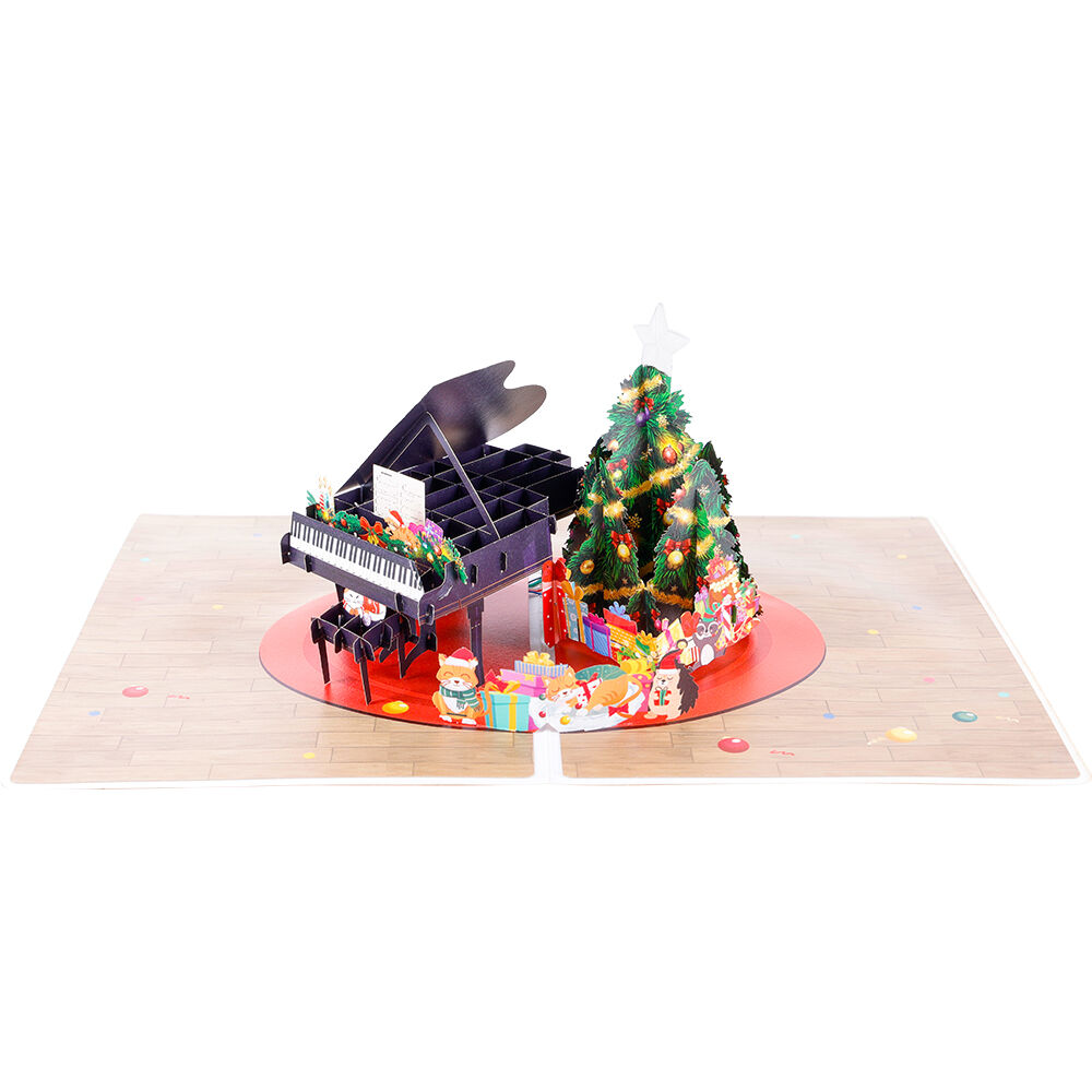 Christmas Pop Up Card with Music and Light – Piano Scene Design