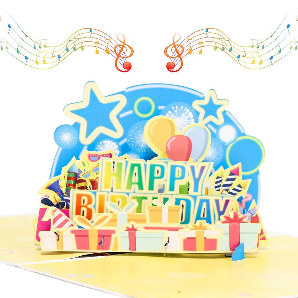 Happy Birthday Blowable Music and Light Pop Up Card